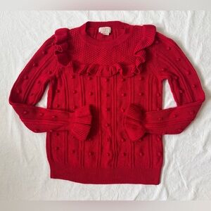 kate spade Vibrant Red Textured Sweater #preppy #ruffles #pompoms